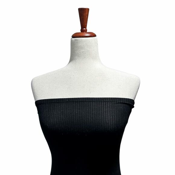 Reformation Strapless Dress XS Extra Small Black Ribbed Knit Mini Bodycon (15) - Picture 3 of 8